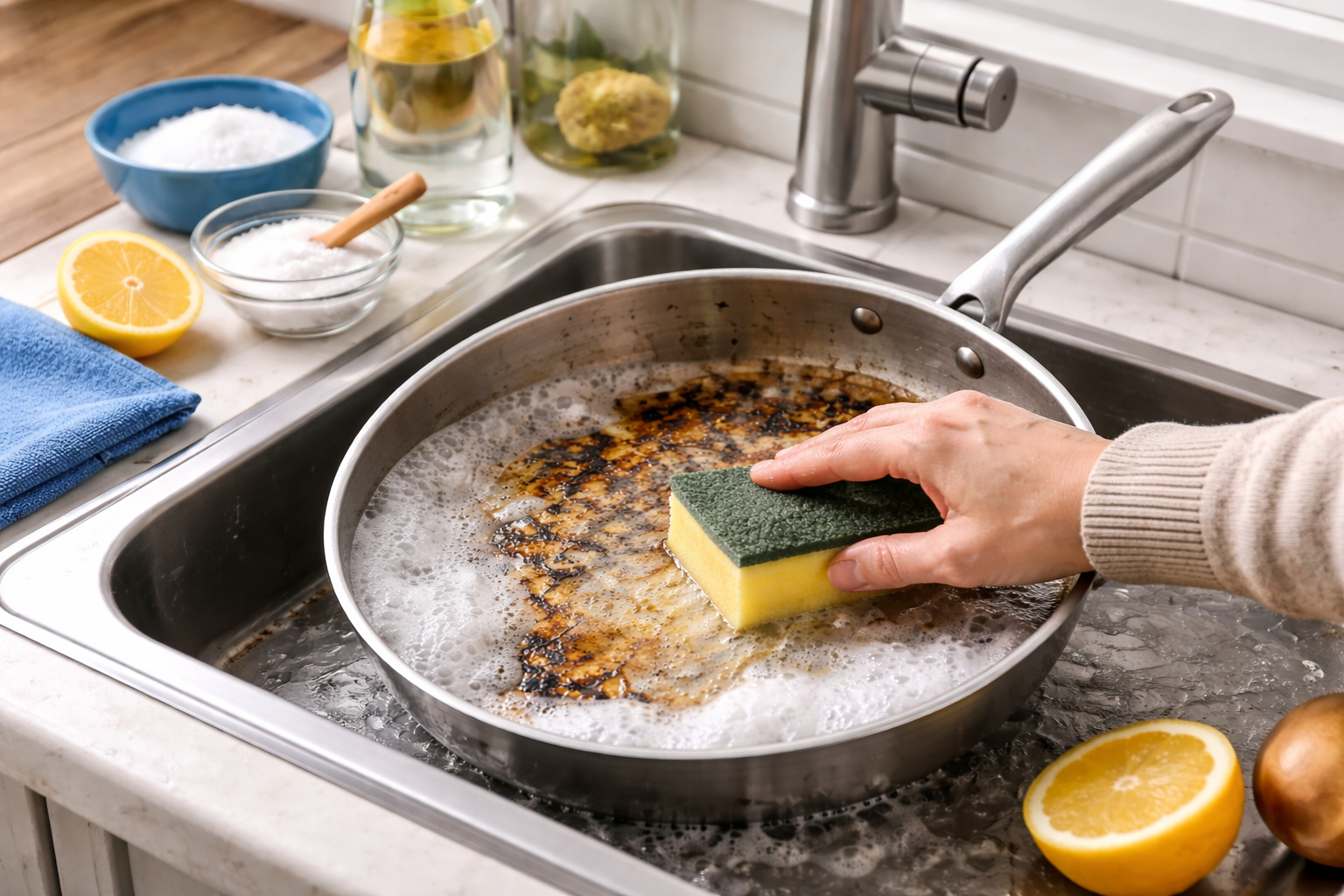 how to clean a burnt pan