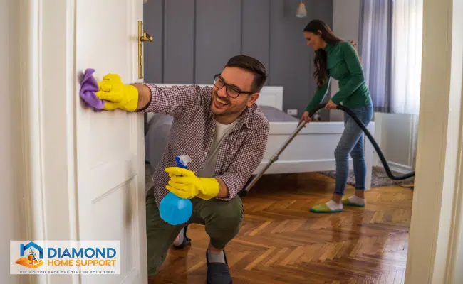 women and men cleaning