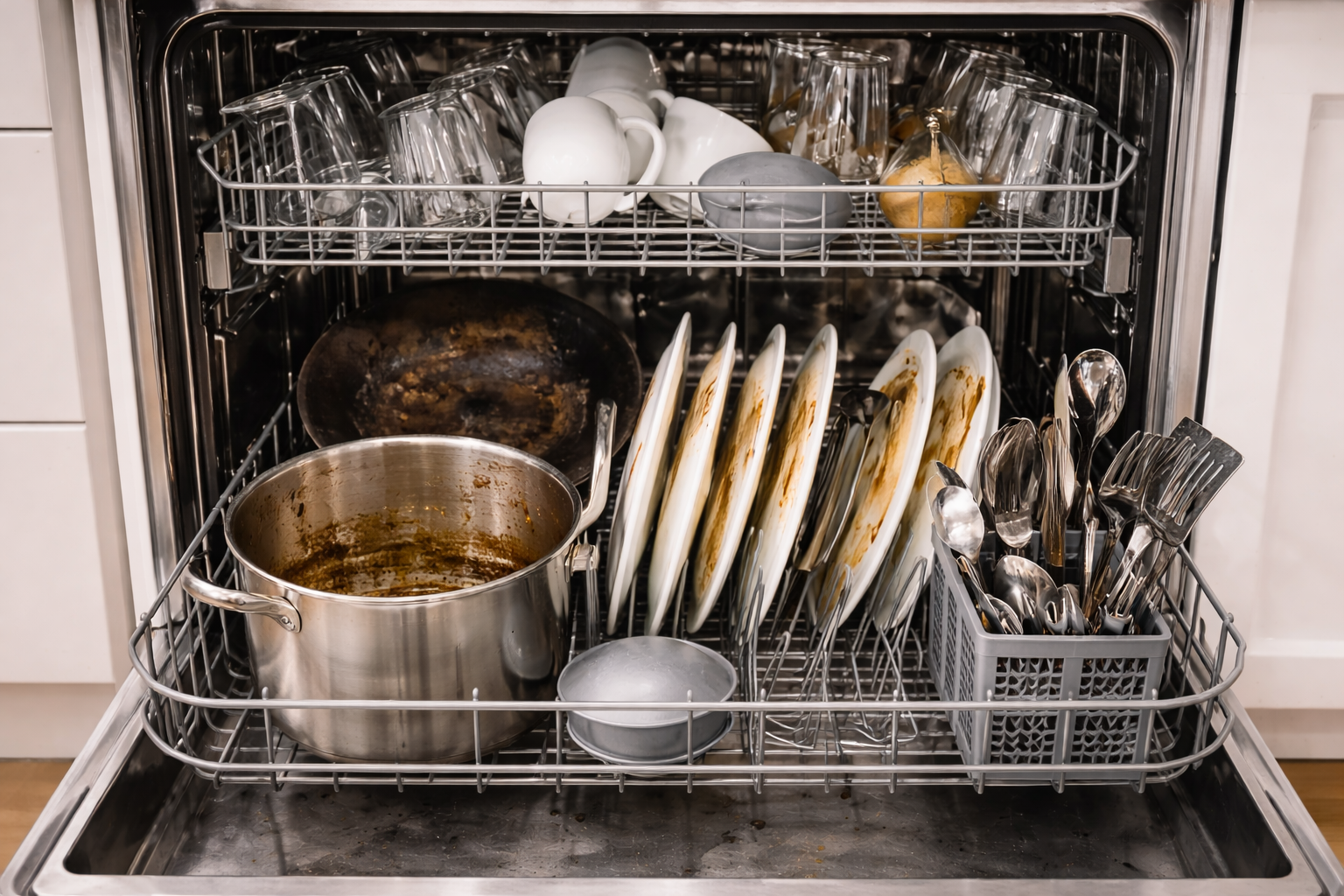 a full dishwasher that needs cleaning