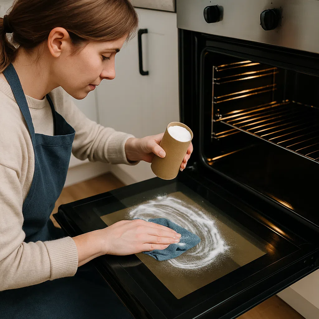 how to clean oven glass without using harsh chemicals 2 someone cleaning oven glass with baking soda