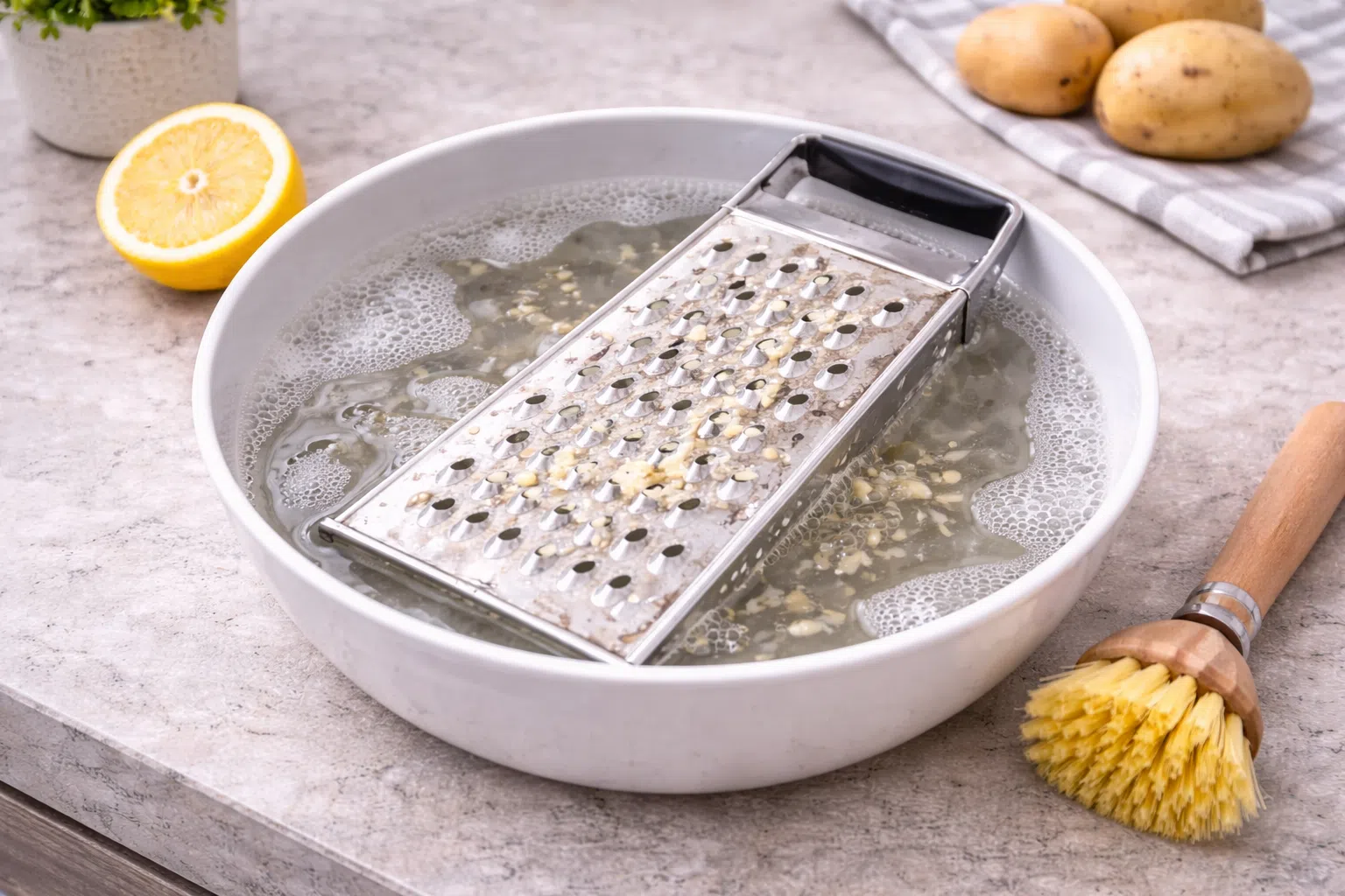 cleaning a cheese garter with a lemon or potato cleaning a cheese garter with a lemon or potato