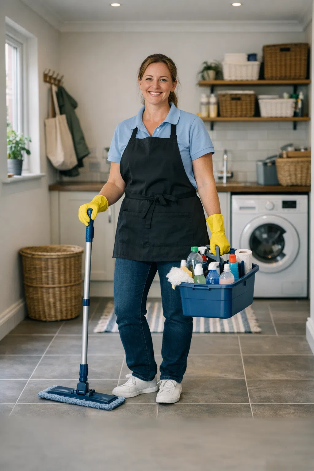cleaner in Irvine washing the kitchen floor