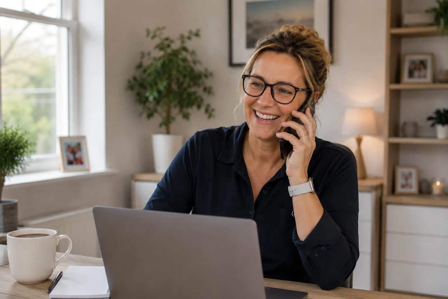 management cleaning franchise owner talking at a desk on the phone management cleaning franchise owner talking at a desk on the phone
