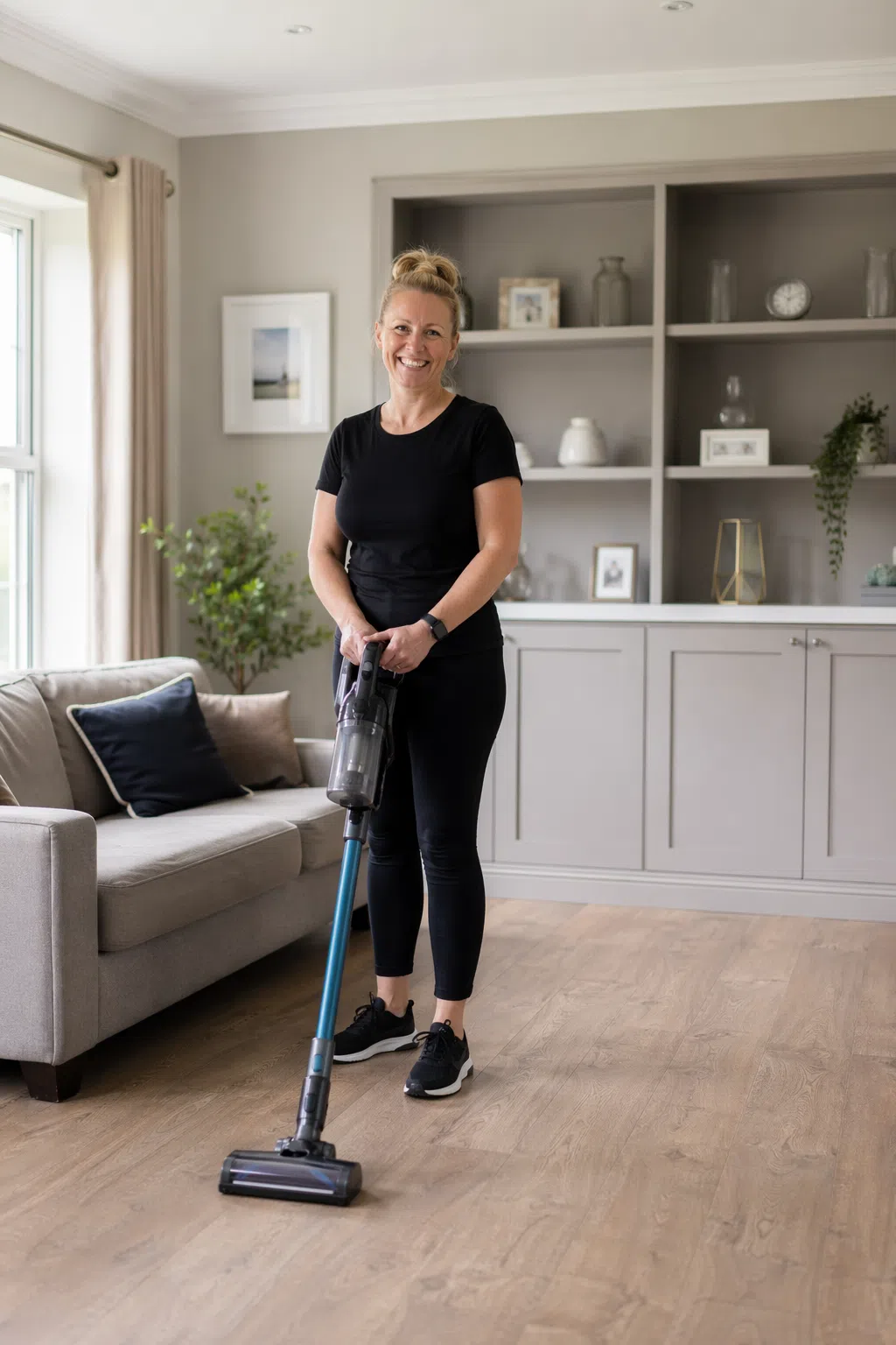 cleaner in Manchester domestic cleaner in Manchester hoovering a stair case