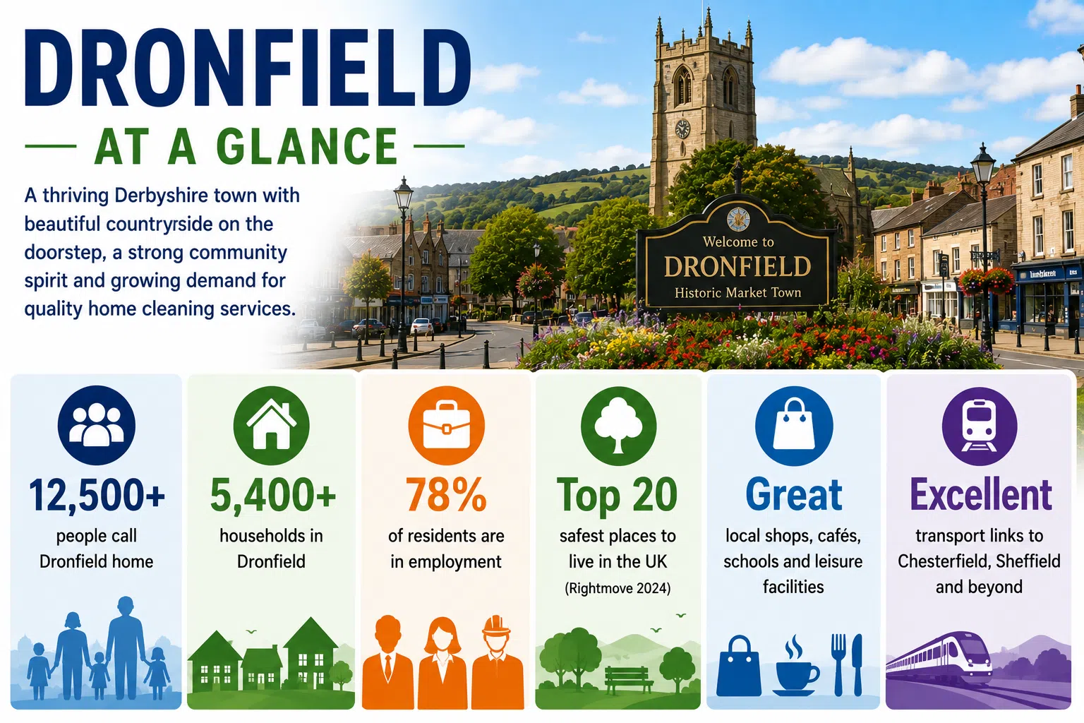 dronfield at a glance Dronfield at a glance infographic showing local population, households, employment and community statistics for Dronfield, Derbyshire